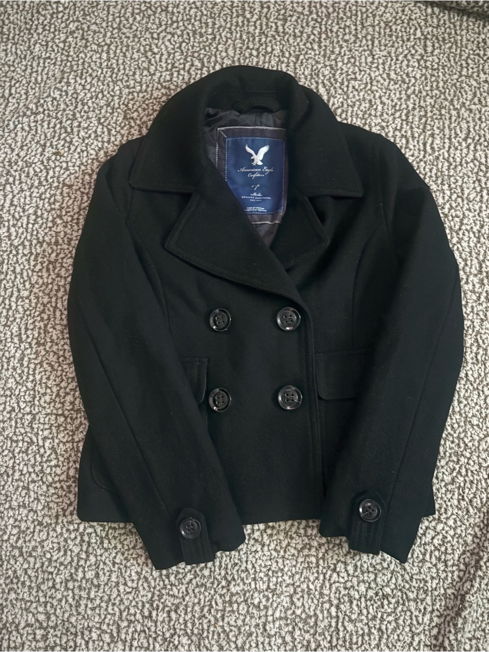 American Eagle Outfitters Black Double-Breasted Pea Coat